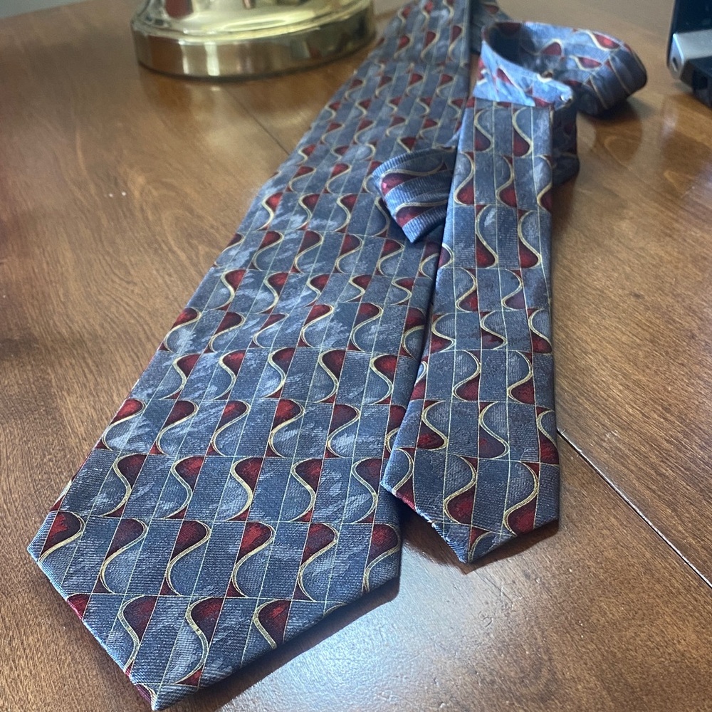 Tiziano Milano Grey Red Gold Geometric Tie Canada Made